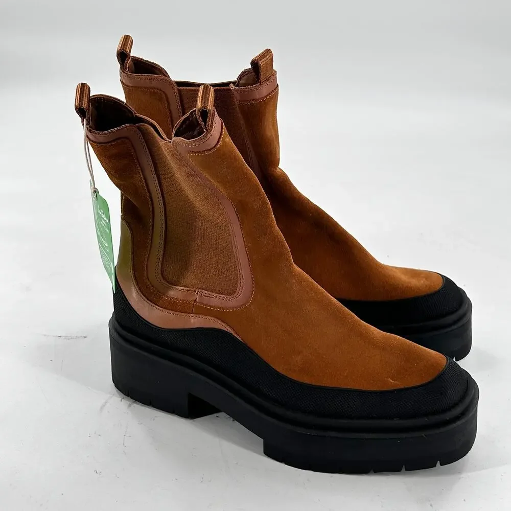 Sam Edelman Lulia Chelsea Boots 6 NWT Tan Suede Platform Lug Sole Ankle Calf